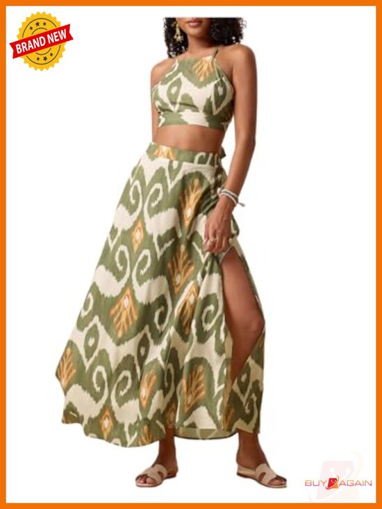 Other - Women's 2 Piece Skirt Set - Summer Vacation Outfit Crop Top and Maxi Skirt